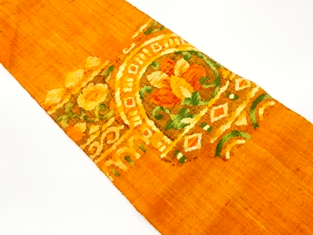 手織り真綿紬花唐草模様織出し名古屋帯